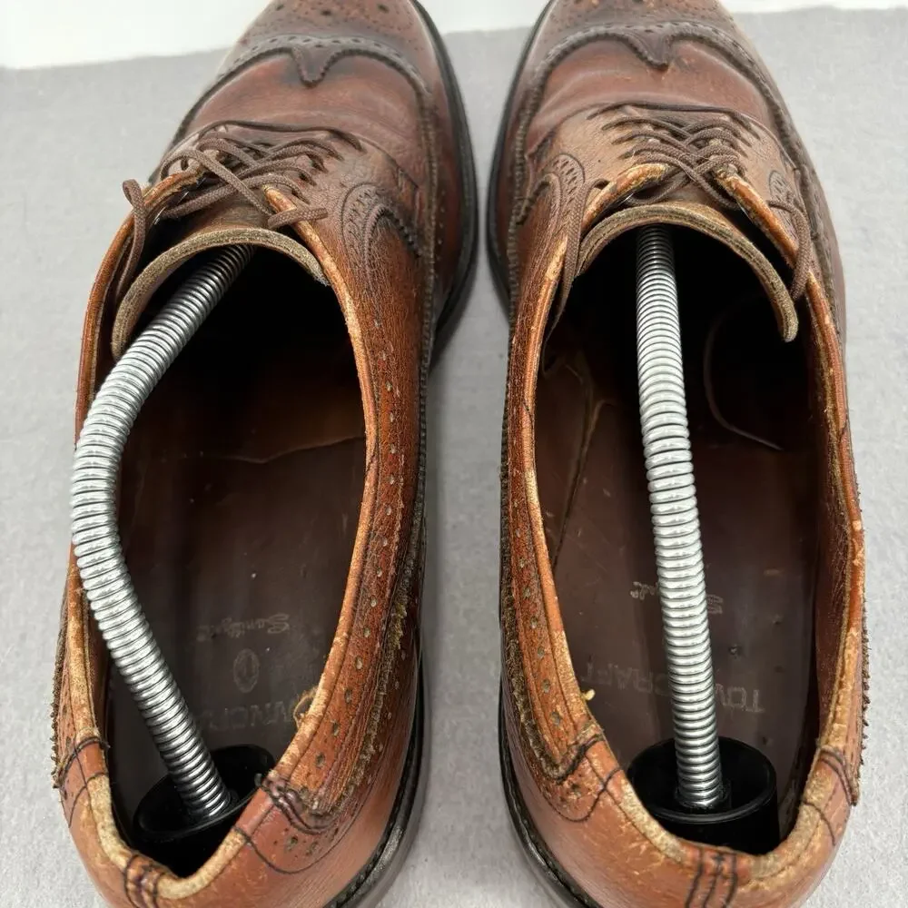 Vintage Towncraft Brown Leather Longwing Brogue Wingtip Shoes Mens 11 Derby